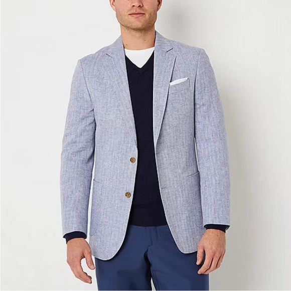 Stanford Blue Sport Jacket Linen Blend Classic Fit Blazer Size 46L - Picture 1 of 16